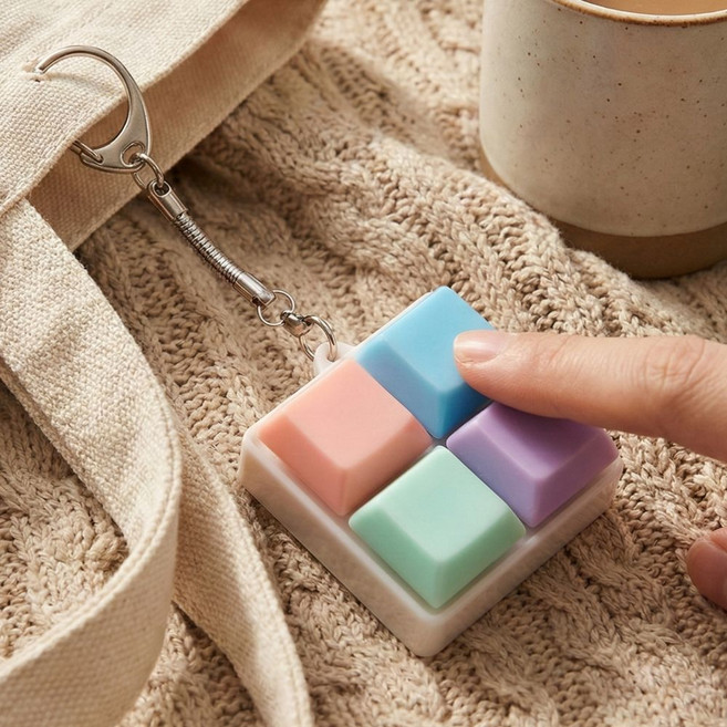 아렌샵 키캡 키링 키보드 가방 고리, 1개, 4구 정사각형 파스텔
