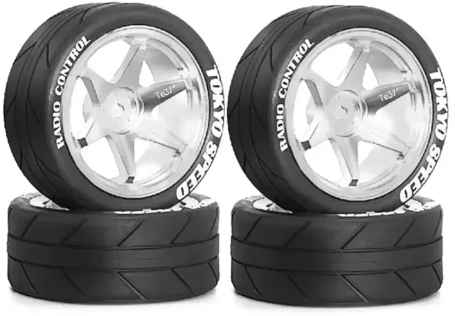 1/10 RC 레이싱 휠 타이어 메탈 휠 림 허브12mm 헥스 RC 온로드 카 타미야 TT01 TT02 XV01 XV02 PTG-2 HSP, 01 Silver