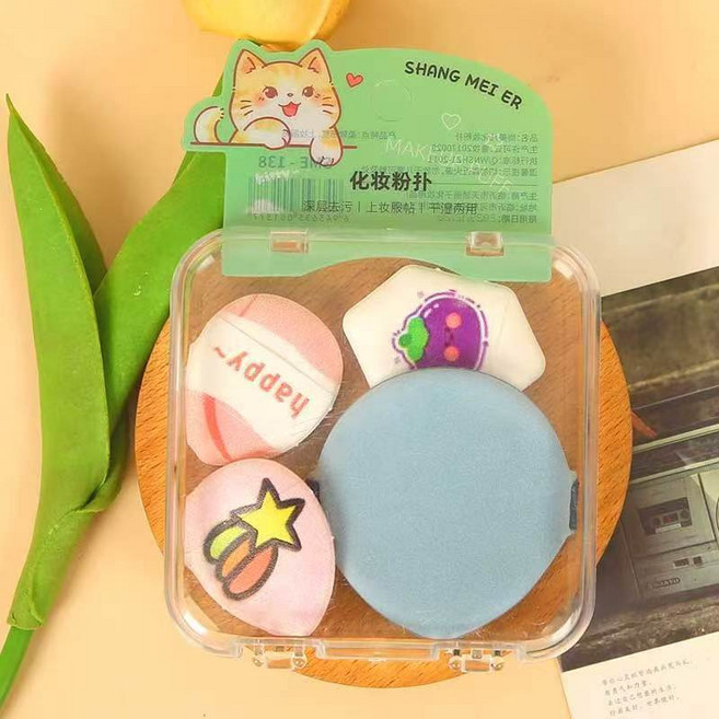 귀여운 카툰 마시멜로우 파우더 퍼프 건식 및 습식 겸용 에어쿠션 메이크업 스펀지 파우더를 흡수하지 않아 메이크업이 잘 밀착되고 고정되는 도구