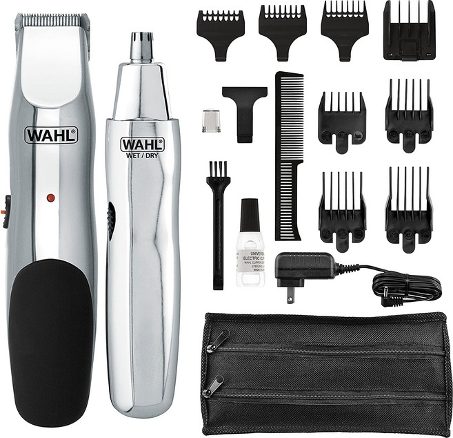 Wahl Groomsman 충전식 수염 트리밍 키트 콧수염 머리카락 코털 및 보너스 습식/건식 코 트리머가 포함된 라이트 디테일링 및 그루밍 – 모델 5622