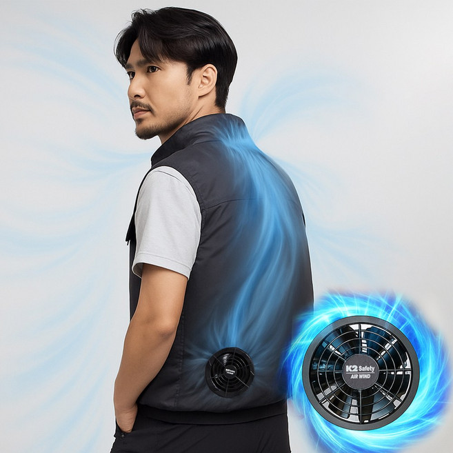 K2세이프티 여름 시원한조끼 등산 스포츠의류 선풍기조끼 조끼 에어윈드베스트2, 95, 차콜