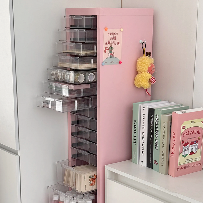 슬림 이동식 철제 캐비넷 다층 서랍장, 핑크(13단)