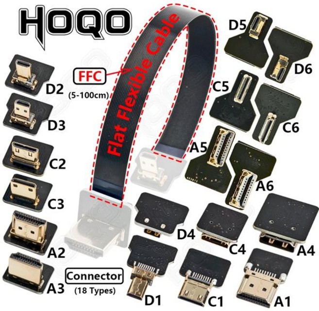 리본 FPV HDMI 호환 커넥터 유연한 플랫 케이블 라즈베리 파이 4 마이크로 HDMI-HDMI/미니 암 90도 FFC 20핀, [01] one Part of, [25] Connector-A5