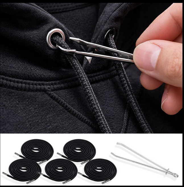 앙플러스 후드티 옷 끈 후드 스트링 철팁 바지끈, 5개, 블랙