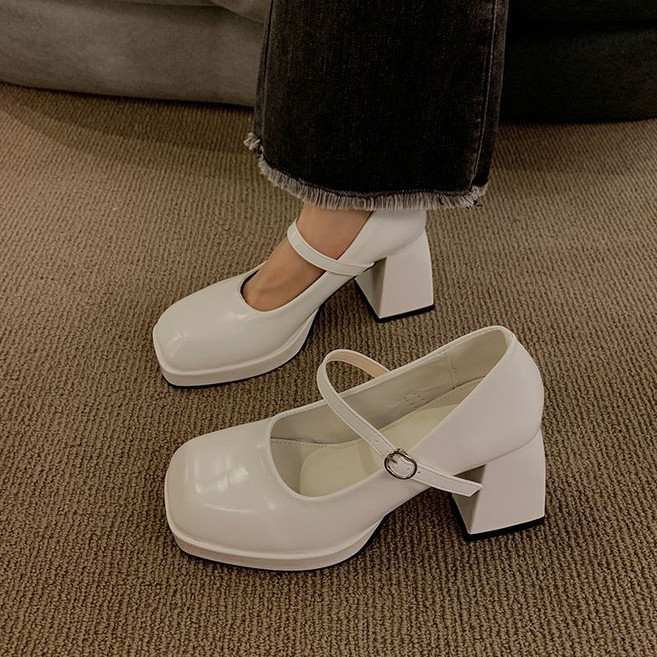 TKX 여성 클래식 메리제인 구두 스퀘어토 빅사이즈 러블리 보온 캐주얼룩