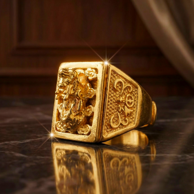 쿠칭아일랜드 부자되고 성공하는 비휴 반지 남자반지 불교반지 도금반지 두꺼운반지 18k 특수 도금