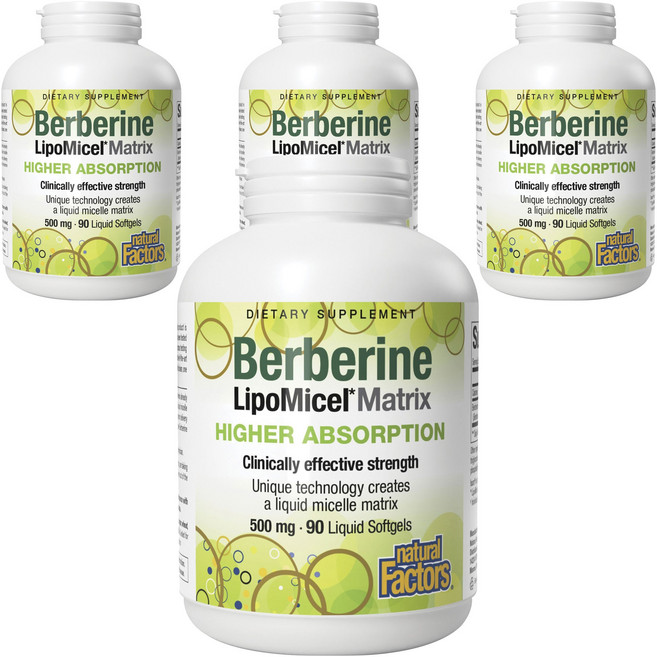 natural Factors 小檗鹼 Lipomicel 基質 500mg 液體軟膠囊, 90錠, 4個