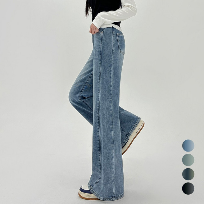 코모도 여성 와이드 청바지 절개 라인 4컬러 ( 2단기장 )