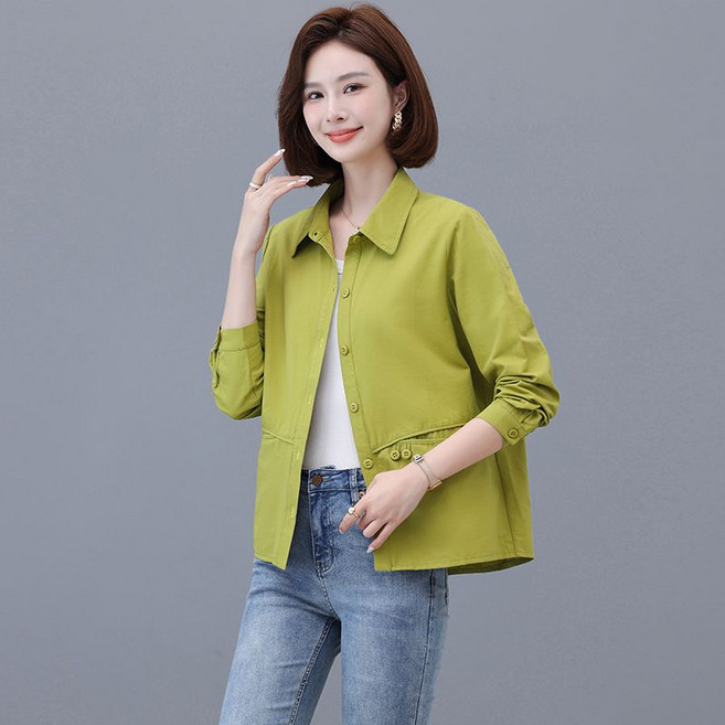 메인워크 중년여성 빅사이즈 카라넥 자켓 봄가을 패션 캐주얼 상의 엄마룩 간절기 루즈핏 셔츠 쇼트 바람막이 트렌치 재킷