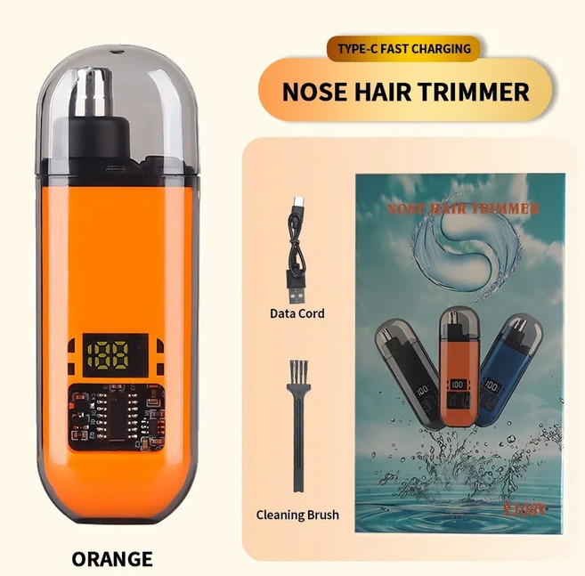 2 In 1 전기 휴대용 귀 및 코 헤어 트리머 클리퍼 남성용 무통 눈썹, orange, 1개