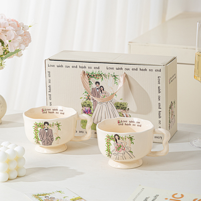 니치유 커플 머그컵 2종 선물 포장 세트 540ML, 2개, 베이지