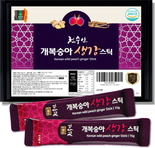 개복숭아 생강 스틱, 100개, 15g
