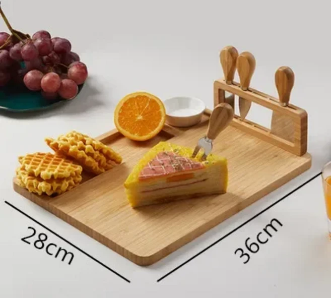 슬라이드 아웃 서랍이 있는 고기 서빙 보드 4개의 칼이 나무 치즈 케이크 세트 커트러리 샤퀴테리 플래터, 02 1 board 4 knife