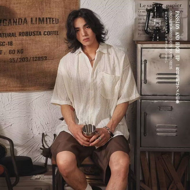 【垂感復古】男士襯衫 短袖襯衫 日系襯衫 休閒襯衫 寬鬆襯衫 民族風襯衫 半袖外套 亞麻混紡 夏季透氣 文藝小眾穿搭