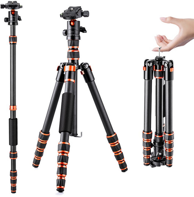 K&F CONCEPT 5단 카메라 카본 삼각대 + 볼헤드 세트, C225C0+BH-25, 1개