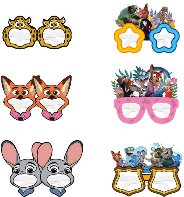 주토피아 파티용품 종이 마스크 문구도매 캐릭터 소품 활용 가능, 2개, 1_동물의 도시 안경 6종 2개씩