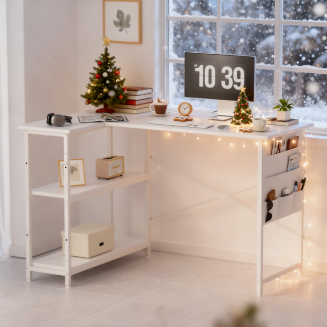 Homall 사무용 컴퓨터 책상 화이트 사무실 수납선반 서재 거실 다기능 심풀 테이블