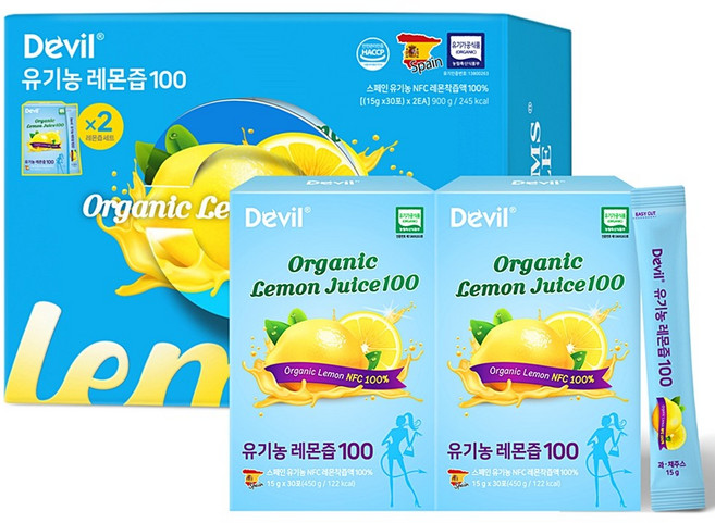 Devil 유기농 레몬즙 100 NFC 착즙 주스 레몬수 1일1레몬, 15g, 60개