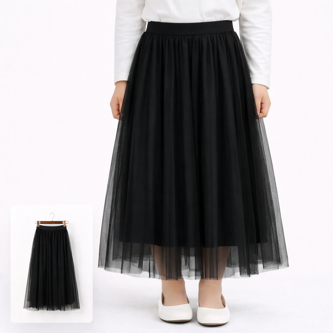 여아 롱스커트 주름 캉캉 스트라이프 치마 유아동 여름 데일리룩 러블리