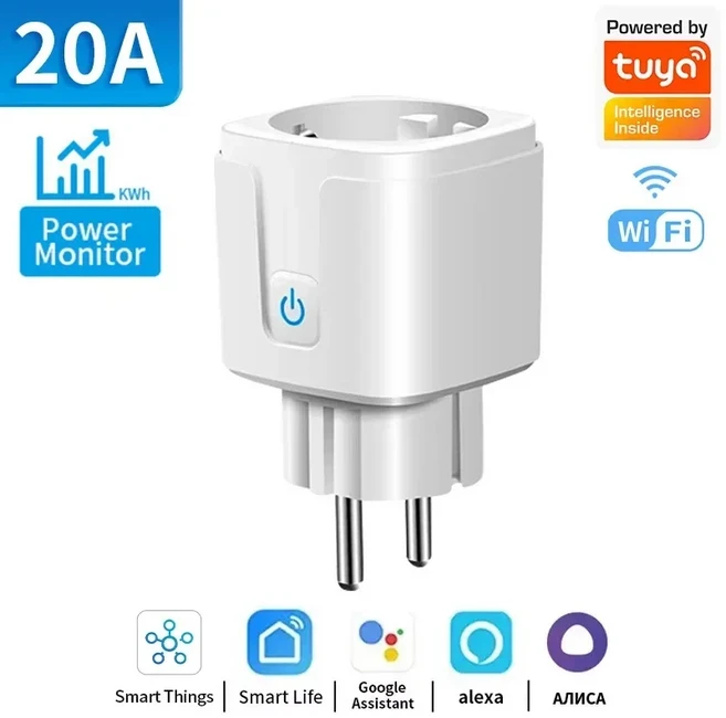 Tuya 스마트 WiFi ZigBee 3.0 플러그 EU 소켓 16A/20A 전원 모니터 타이머 기능 Alexa Google 홈 라이프용, 01 20A 100-240V