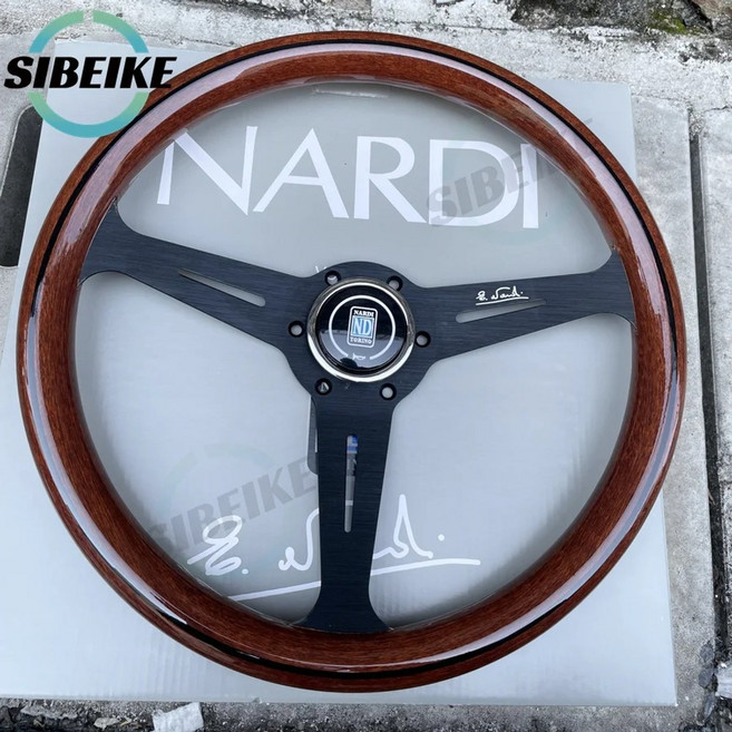 우드 클래식 범용 실버 휠 스티어링 스포츠 인치 레이싱 스타일 스포크 14 ND, Black