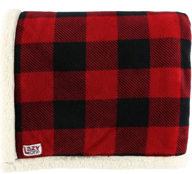 LazyOne 부드러운 폴리에스터 셔파 담요 체크무늬 및 동물 디자인 원사이즈 따뜻하고 포근함 베어 페어 아일 2716981, 무스 체크 퍼지 담요