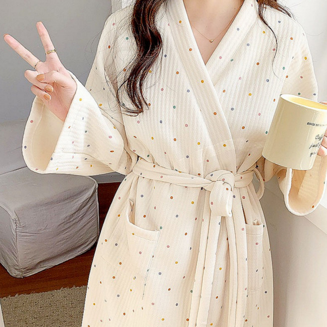 오르미 러블리 샤워 가운 순면 따뜻 도톰 포근한 로프 잠옷 홈웨어 여행 골프 병원 목욕 여성 호텔 수면 바디