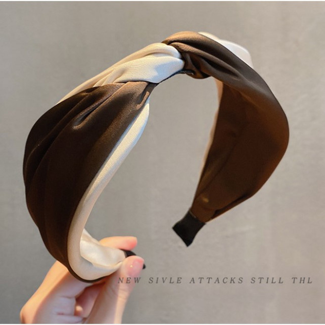 緞面百搭髮箍 雙色交叉氣質扭扭打結髮飾