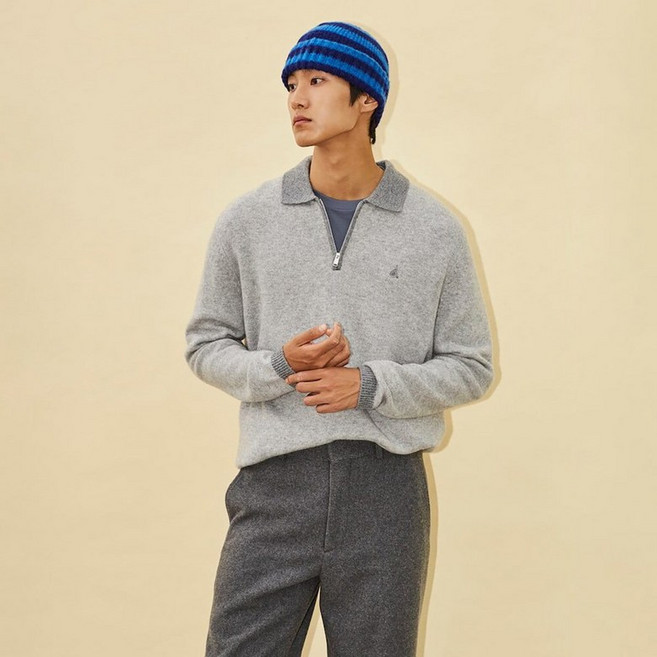 빈폴 니트 캐시미어 블렌드 반집업 라이트 그레이 BC4X51C502 GIV091 FOX549