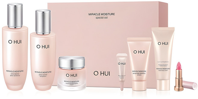 오휘 미라클 모이스처 핑크 베리어 스킨 150ml + 에멀전 130ml + 크림 30ml + NEW 루즈 리얼 미니 + 에센스 4ml + 크림 25ml + 클렌징 폼 40ml, 1세트