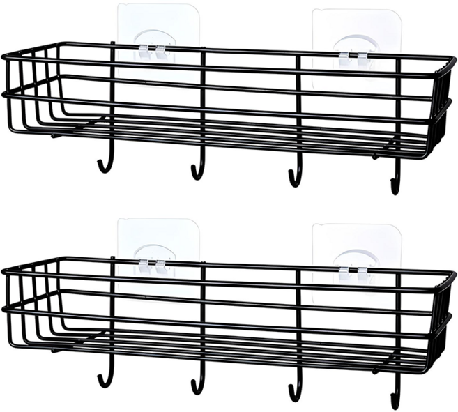 코지메이트 무타공 욕실 후크 선반, 2개, 블랙