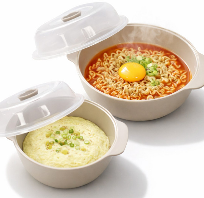 로벨스 국산 전자레인지 찜기 용기 만능 라면 계란찜, 1세트, 크림베이지(소형0.5L+중형1.2L)