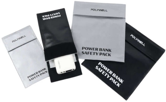 POLYWELL 行動電源 防火阻燃 耐高溫 各類電池適用 鋰電池防爆袋 絕緣保護, 1個, 灰色,10×20 cm