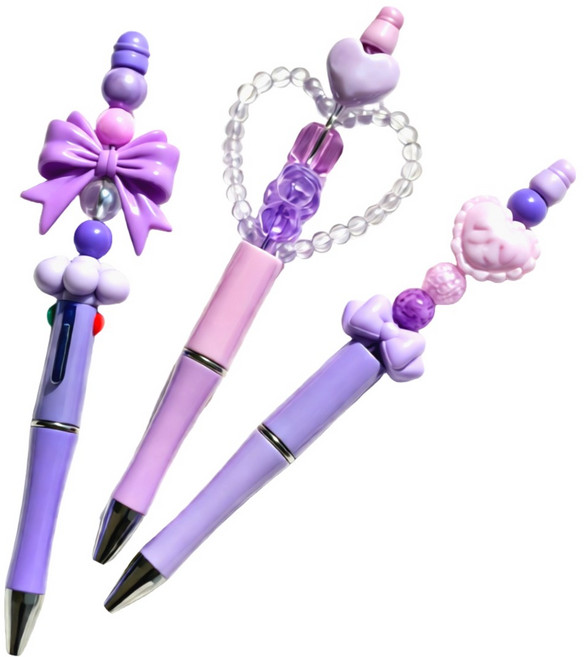 굿즈라이프 볼꾸 볼펜 꾸미기 비즈 파츠 재료 세트, 2세트, 보라하트 3개