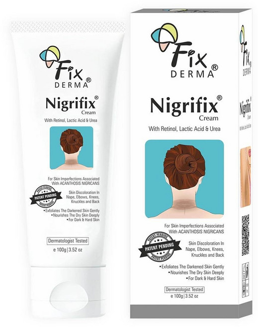 Fixderma Nigrifix 크림 피부과 전문의 테스트를 거친 레티놀 크림 목 발목 관절 겨드랑이 허벅지 및 팔꿈치와 같은 어두운 신체 부위용 각질 제거제 50g, 1개, 100g