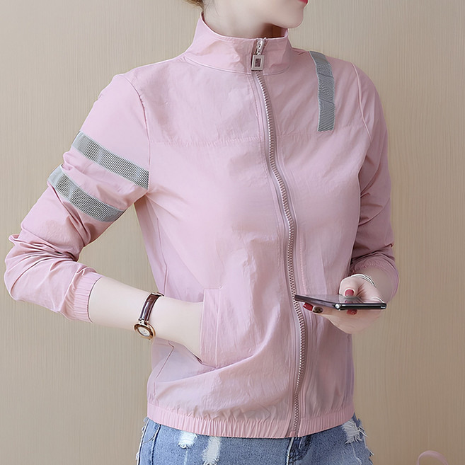 로로비 자외선 차단 여성 바람막이 자켓 여자 점퍼 UPF50+, 핑크