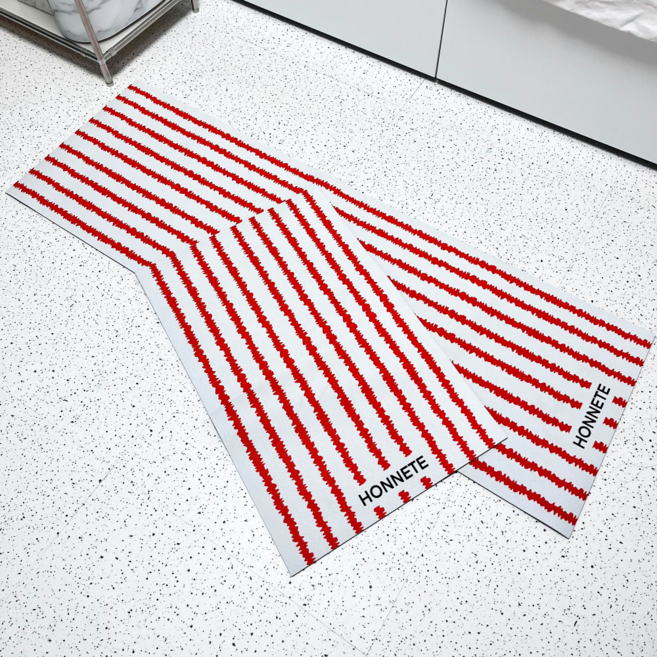 오네뜨 레트로 스트라이프 빨아쓰는 규조토 발매트 2종세트, 레트로 레드