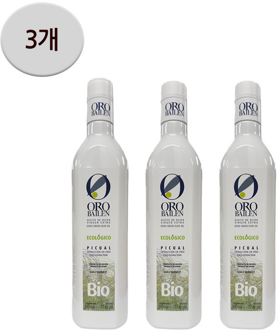 오로바일렌 바이오 피쿠알 엑스트라 버진 올리브 오일, 500ml, 3개