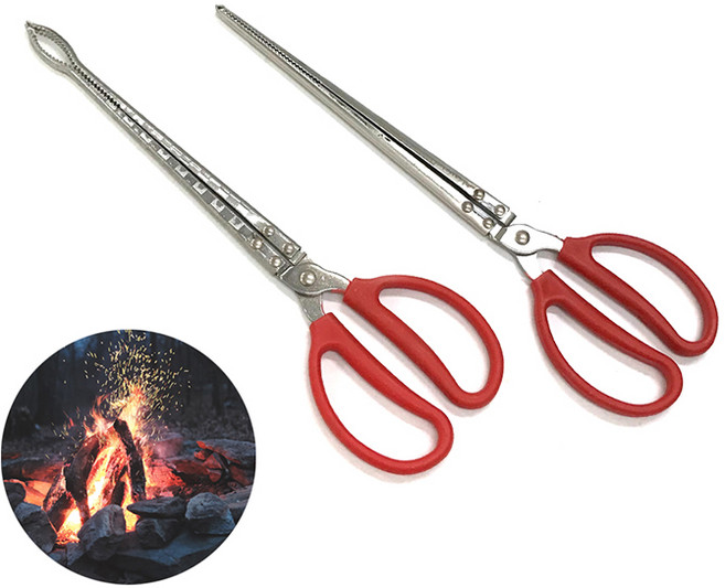 登山好手 BBQ不鏽鋼木炭夾 多功能烤肉夾, 銀色, 1個, (小)38cm-彎頭