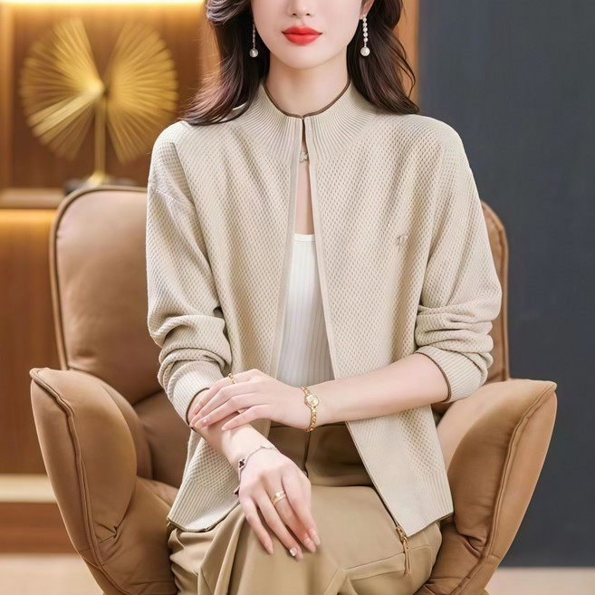 Makone 여성 하이넥 솔리드 트랜드 자켓 코디네이터 집업 니트 가디건 심플