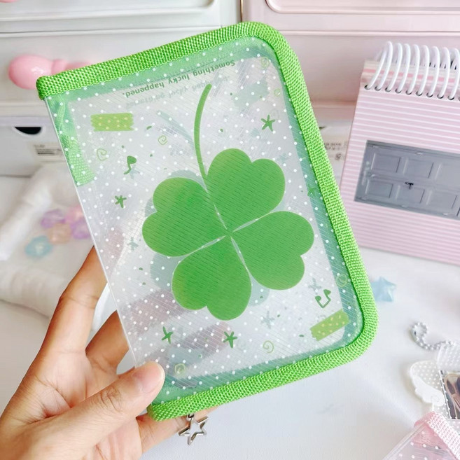 미소데이샵 A6 일러스트 파일 보관함 지퍼 스티커 정리 다용도 다꾸 문구, 1개, 클로버