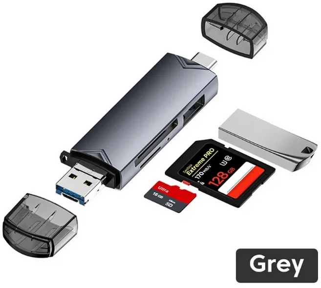 USB 3.0 타입 C 카드 리더 OTG SD TF 메모리 어댑터 (노트북 태블릿 카메라용) 윈도우 맥 안드로이드 호환, 02 gray