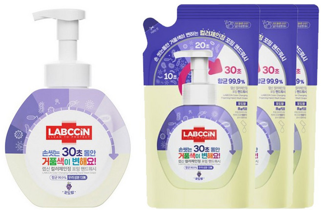 랩신V3 컬러체인징 포도향 포밍 핸드워시 본품 1개 +리필 3개, 850ml