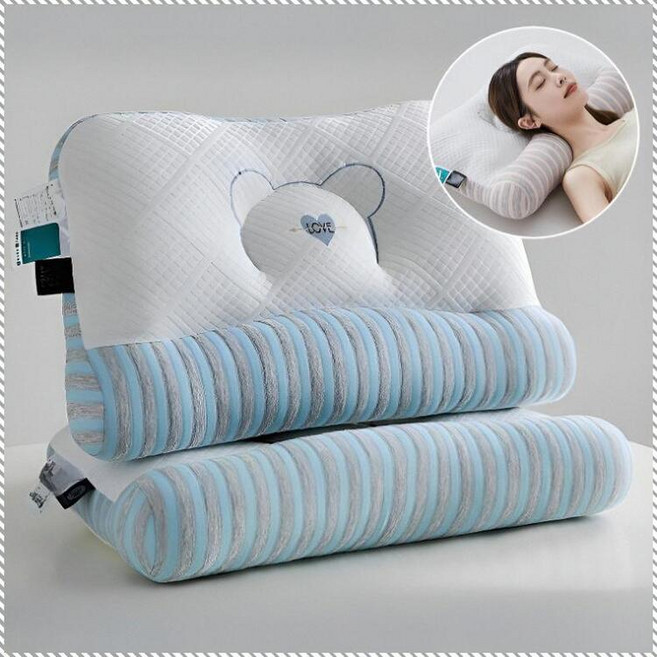 아이유 곰돌이 목베개 경추 보호 베개 목 불편함 완화 조절 가능 가정 여행 호텔 수면용, 블루