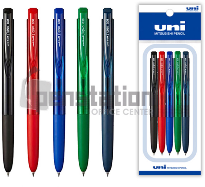 유니볼 시그노 노크식 RT1 0.38mm 5개 세트, 블랙 1+레드 1+블루1+그린1+블루블랙1