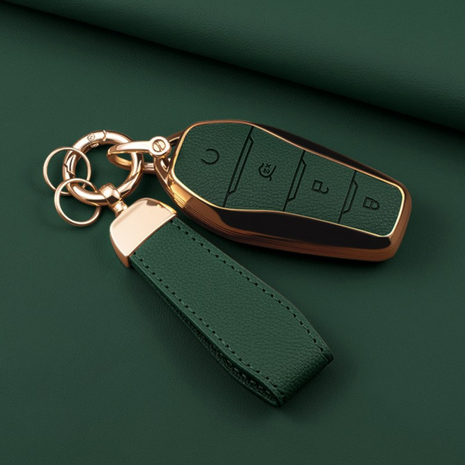 HAKO 소프트 가죽TPU 차키케이스+키홀더 (BYD호환), BY-01, 그린
