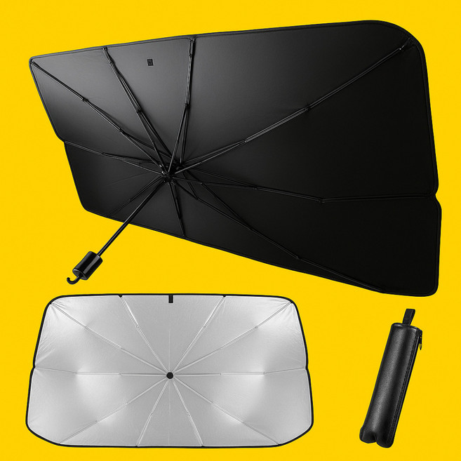생활해랑 차량 앞유리 햇빛가리개 우산형, 1개, 블랙