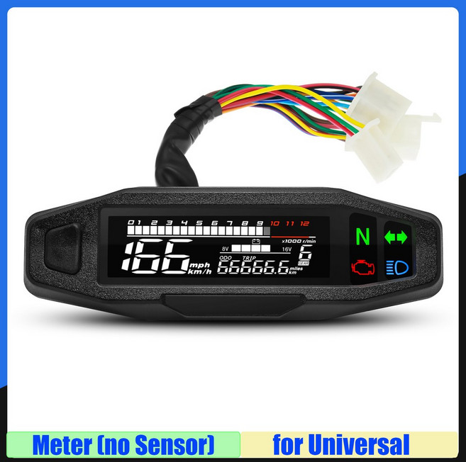 오토바이 계기판 속도계 디스플레이 타코미터 미터 지시등 LCD 표시기 유니버설 방향 디지털, meter without Sensor, 1개