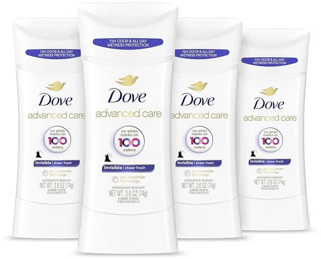 Dove Advanced Care 땀 억제 데오도란트 스틱 시어 프레시 얼룩 방지 데오도란트 부드러운 겨드랑이 72시간 겨드랑이 냄새 및 하루 종일 조절 73.7g(2.6온 - 쿠팡