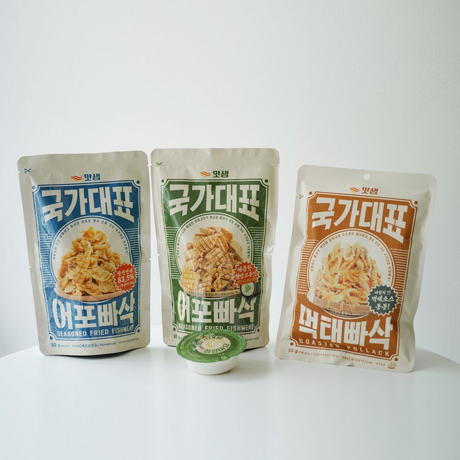 빠삭이 3종 세트 어포 쥐포 튀김 국가대표 어포빠삭, 빠삭이(오리지널)4개+(청양)4개+(먹태)4개